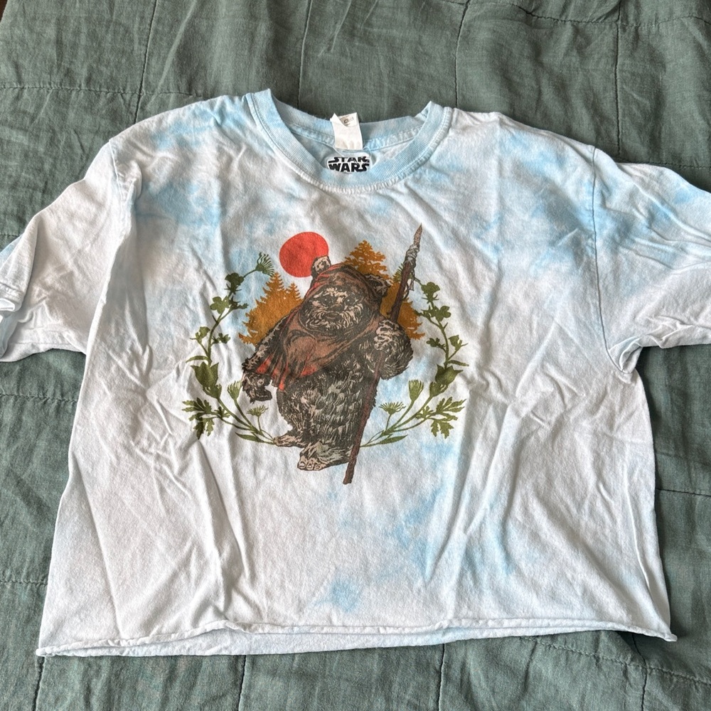 Star Wars Ewok blue tie dye Crop Tee size small fits like medium